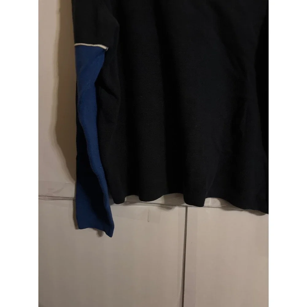 LL Bean Mens Colorblock Quarter Zip Pullover Sweater Blue Black‎ Cotton M REG